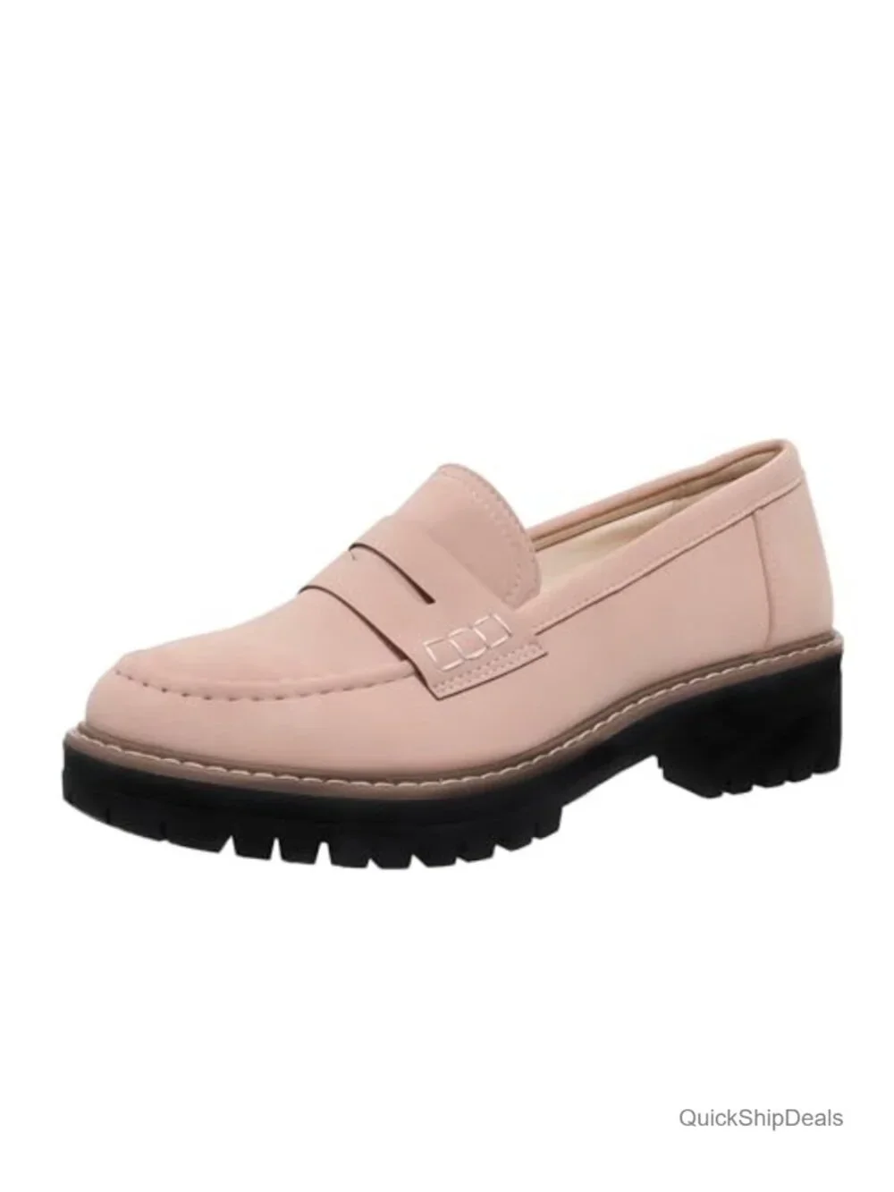 Suede Platform Penny Loafers Slip-On Chunky Lug Sole Comfortable Walking Shoes